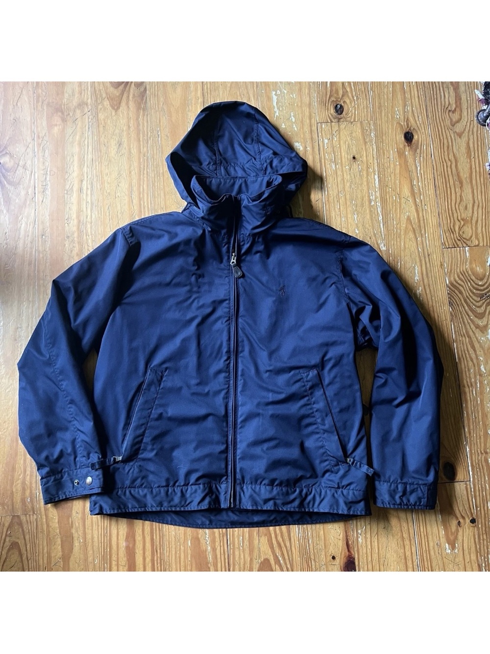 VTG 90s Polo by Ralph Lauren Navy Quilted Hooded Bedale Raincoat EUC